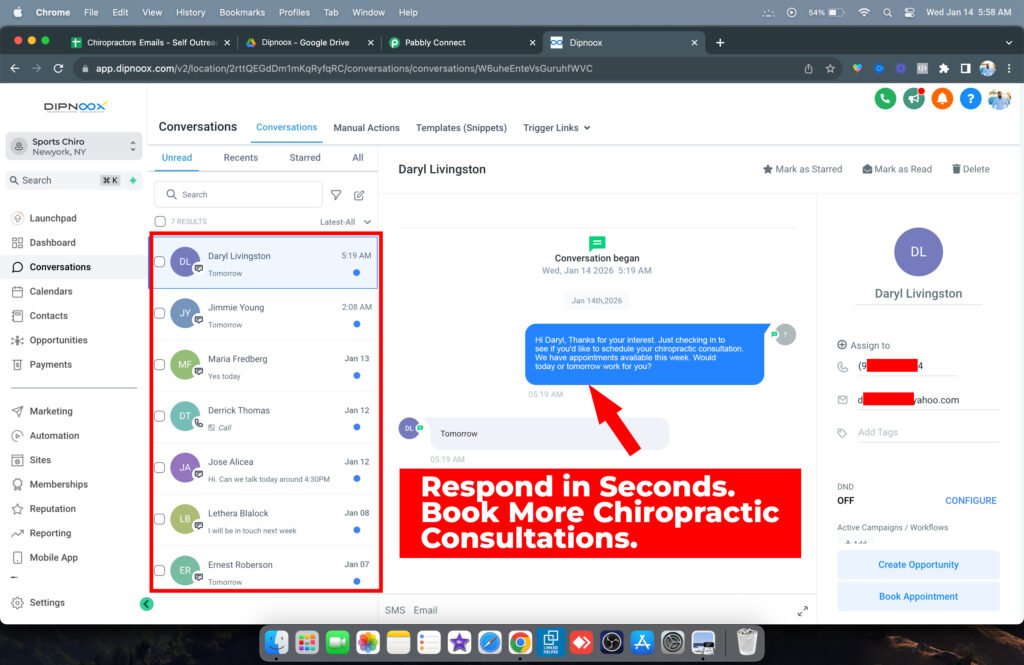 Chiropractic clinic booking calendar filling with new patient appointments