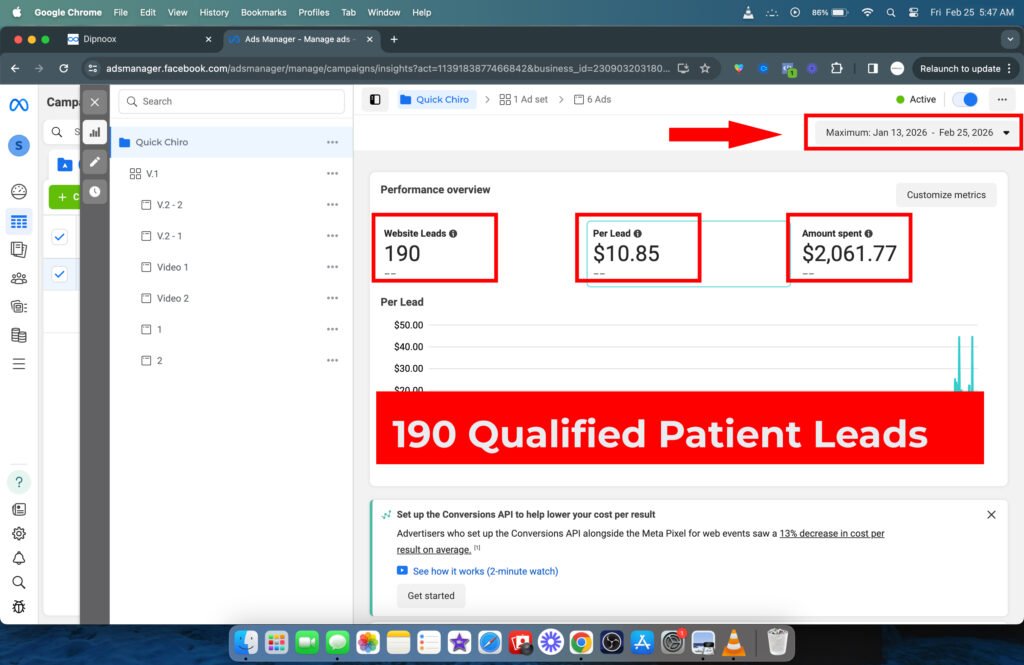 Meta ad dashboard - good amount of leads genrated